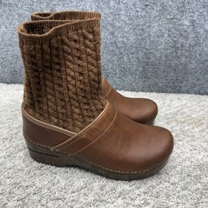Dansko Chloe leather knit boots brown women's size EU 37 / US 6.5-7.0